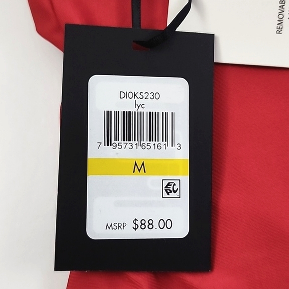 DKNY Women's Red Halter Tankini Top V Neck Padded Cups 4-Way Stretch Sz M - Picture 7 of 11